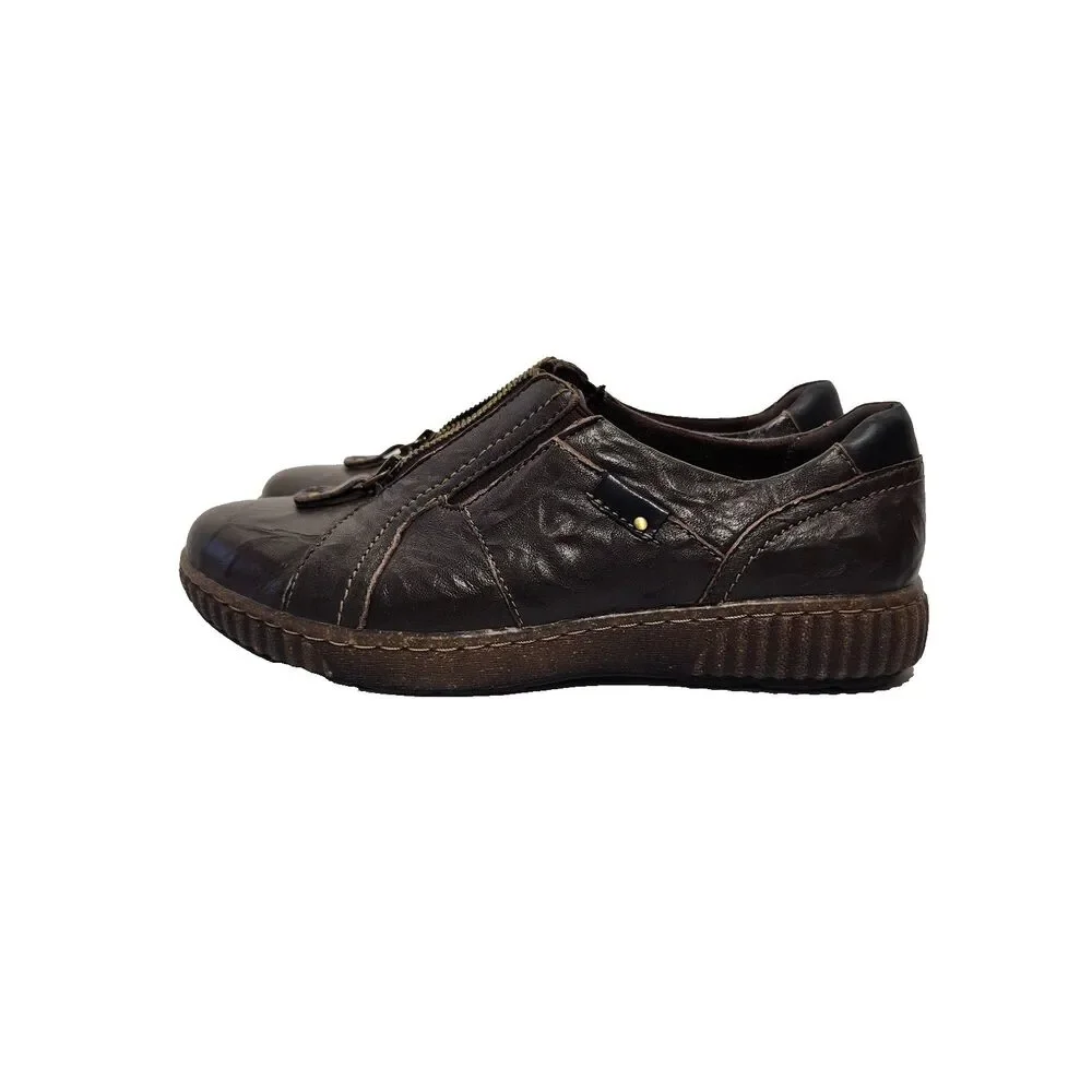 Clarks Magnolia Slip-On Size 9 Zip Closure Comfort Shoe Leather Dark Brown